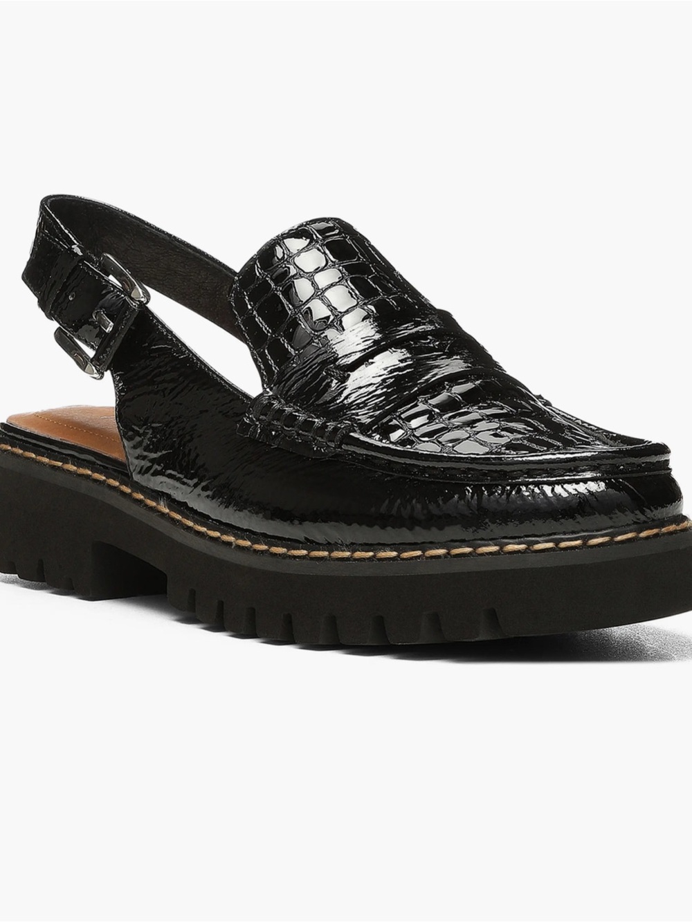 Donald Pliner Halli Black Patent moc alligator Slingback Leather platform loafer